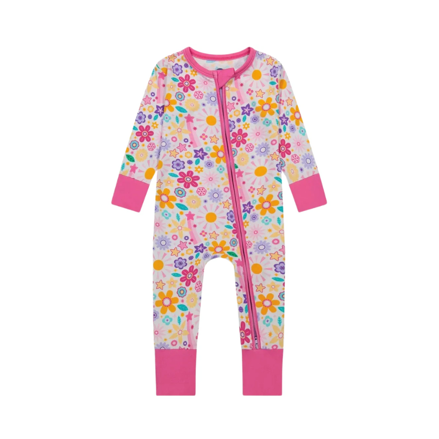 Bamboo One Piece Zip Pajama - Flower Power