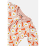 Soft & Stretchy Zipper Footie - Bacon & Eggs Pink - HoneyBug 