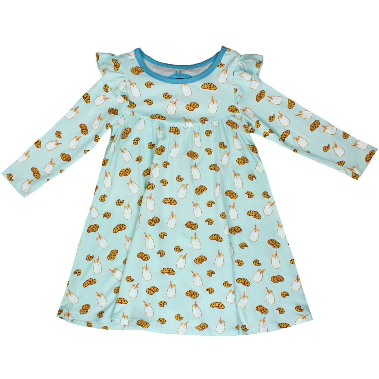 Frosted Blue Milk & Cookies Long Sleeve Twirling Dress (2T-8Y)