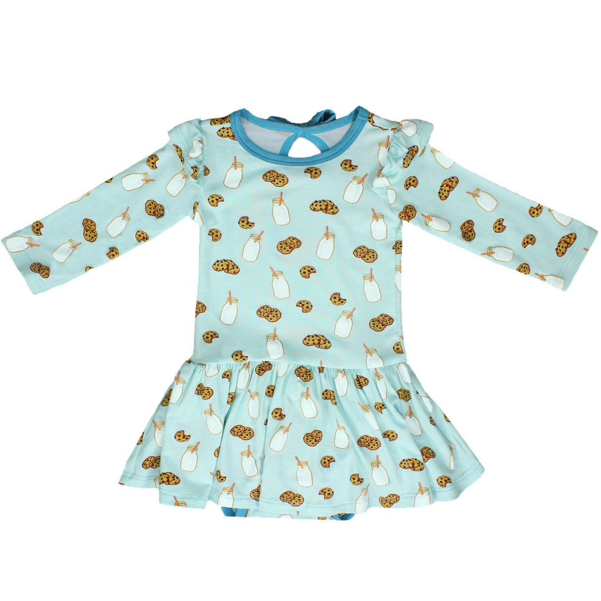 Frosted Blue Milk & Cookies Long Sleeve Twirling Bodysuit Dress (3-24m)