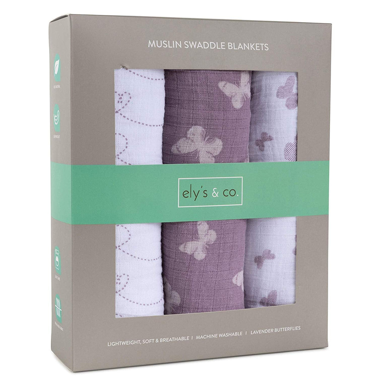 3 Pack Cotton Muslin Swaddle Blanket - Lavender Butterfly