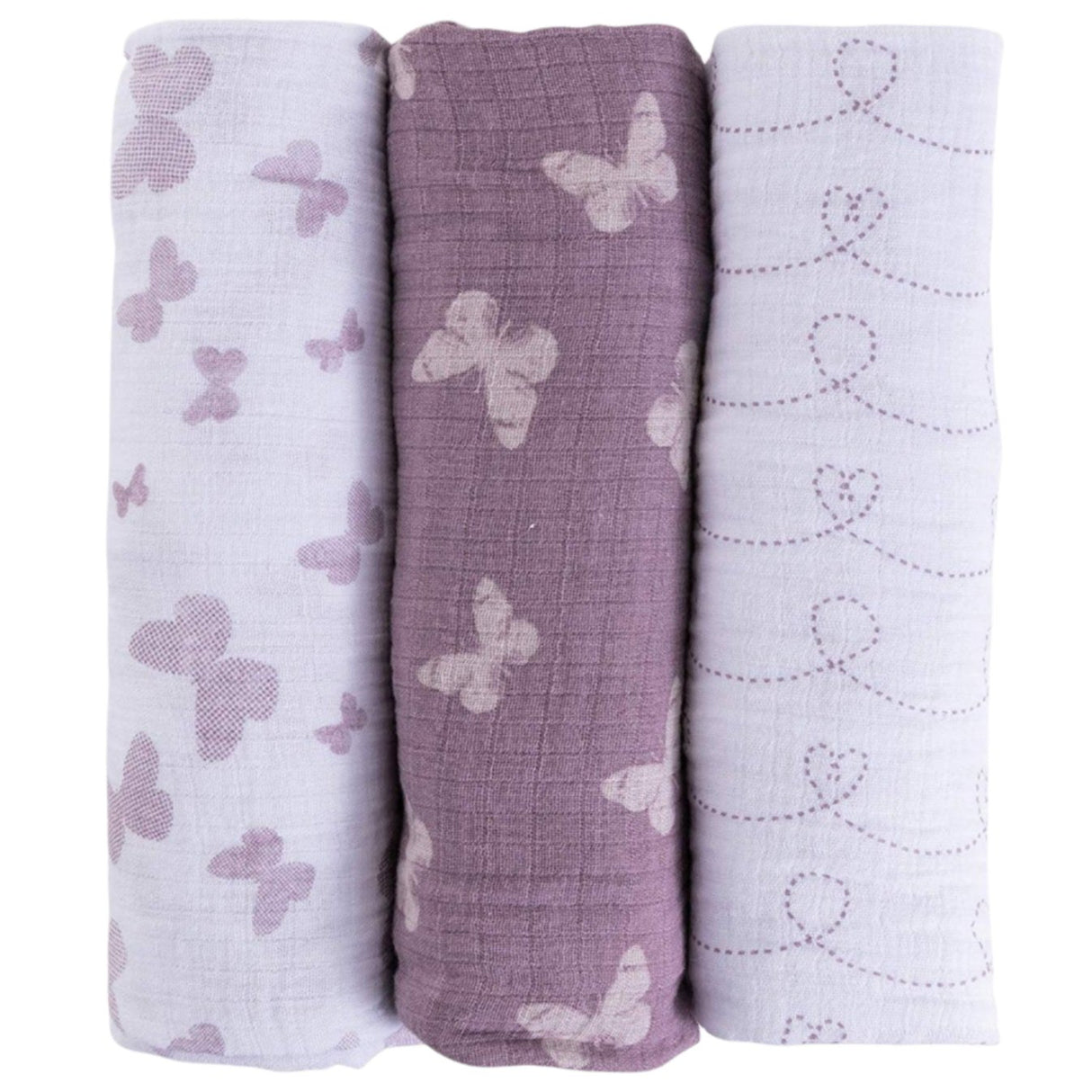 3 Pack Cotton Muslin Swaddle Blanket - Lavender Butterfly