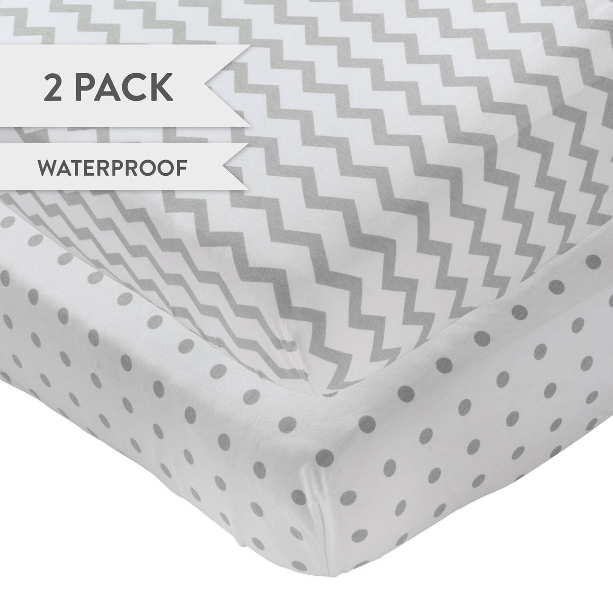 Waterproof Crib Sheet Set - Grey Chevron & Polka Dot