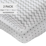 Waterproof Crib Sheet Set - Grey Chevron & Polka Dot