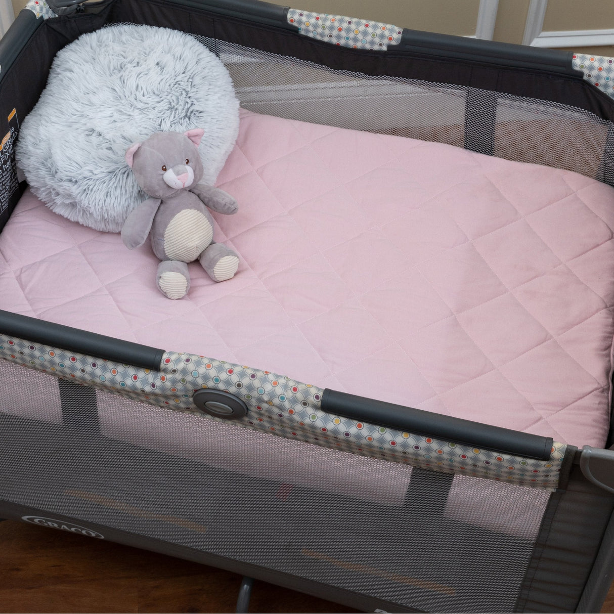 Quilted Waterproof Pack n Play | Portable Crib Sheet - Pink