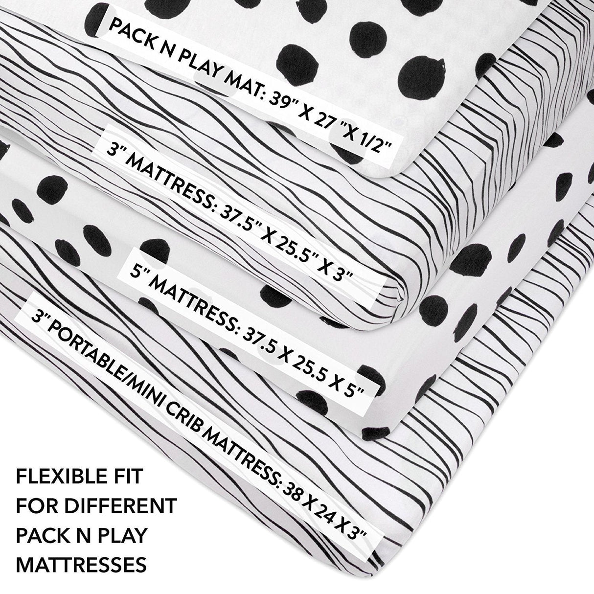 Pack N Play I Portable Crib Sheet Set - Black & White Abstract