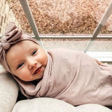 Jersey Knit Cotton Swaddle Blanket and Beanie Gift Set - Mauve Lavender - HoneyBug 