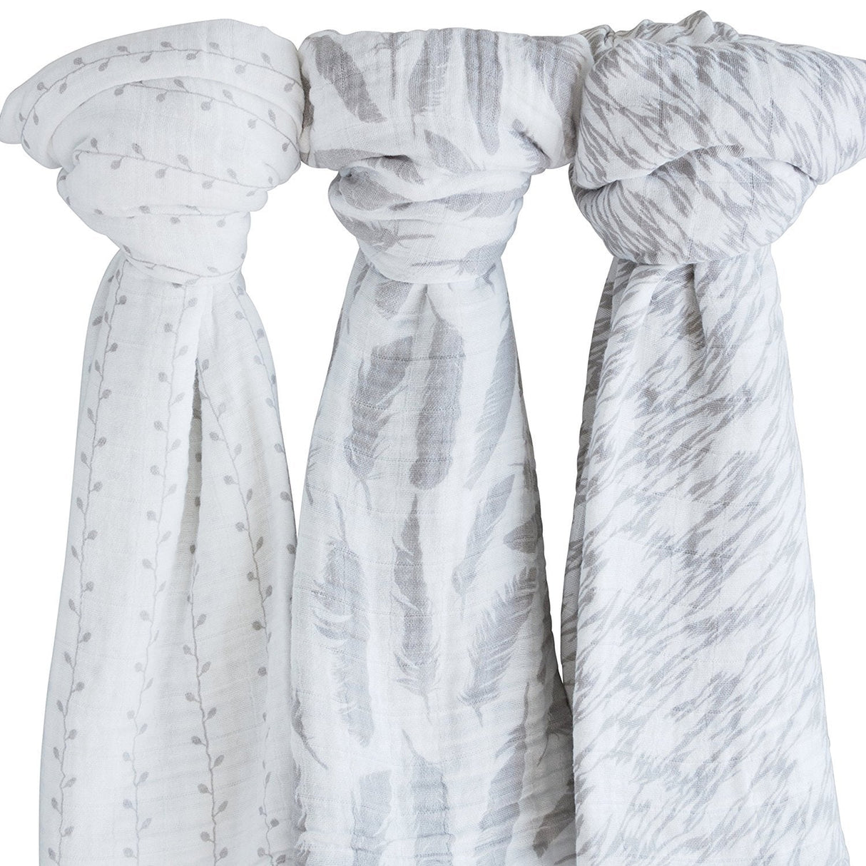 3 Pack Cotton Muslin Swaddle Blanket - Classic Grey - HoneyBug 