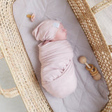 Jersey Knit Cotton Swaddle Blanket and Beanie Gift Set - Pink - HoneyBug 