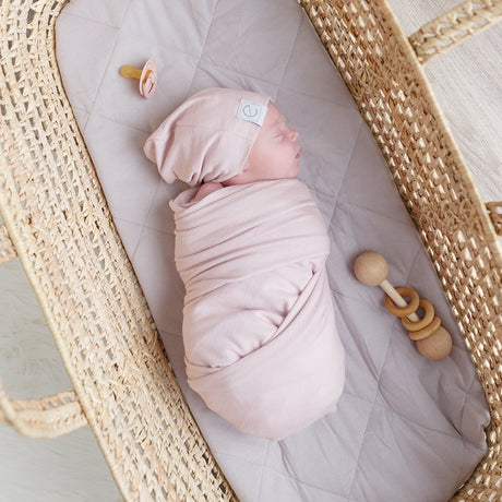 Jersey Knit Cotton Swaddle Blanket and Beanie Gift Set - Pink - HoneyBug 
