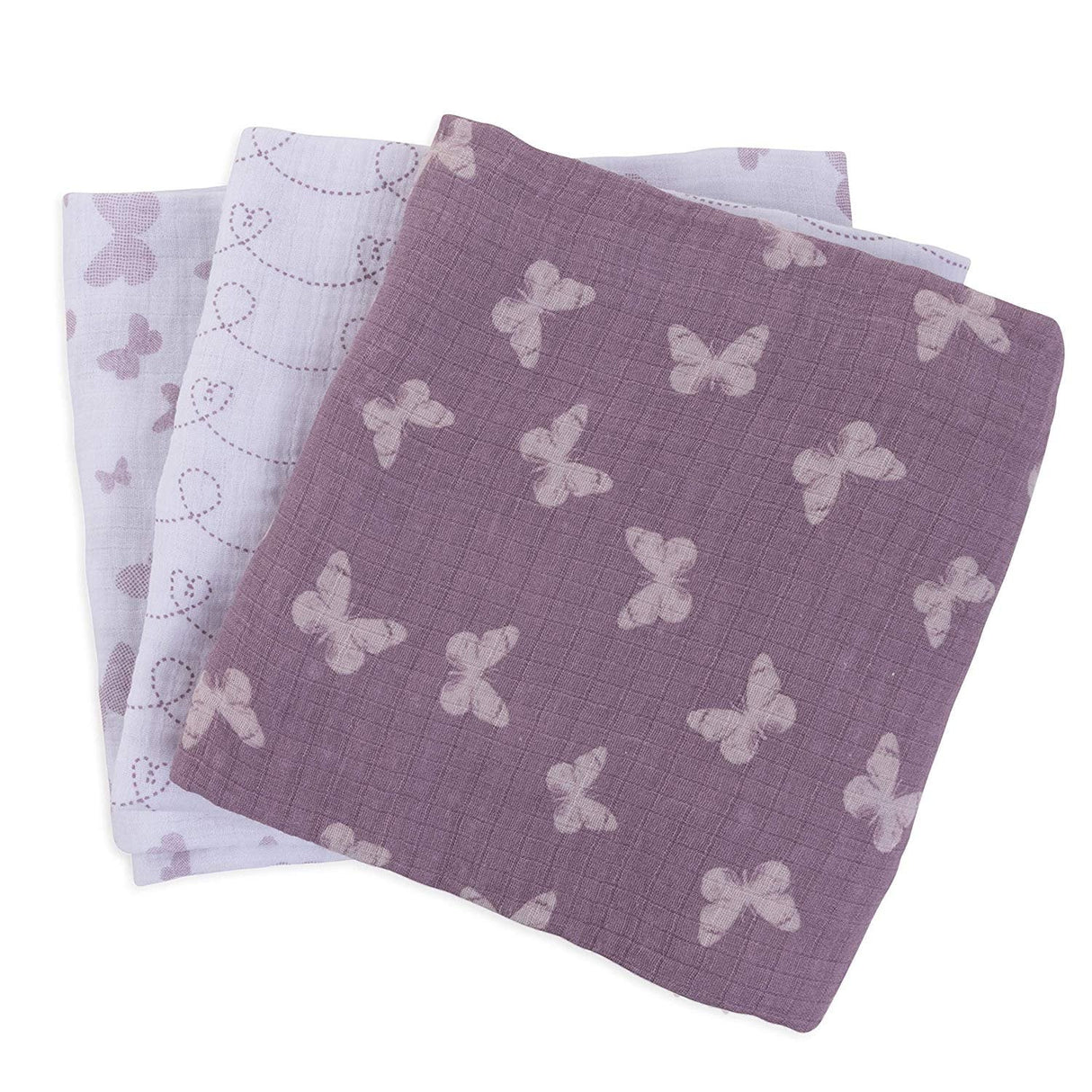 3 Pack Cotton Muslin Swaddle Blanket - Lavender Butterfly