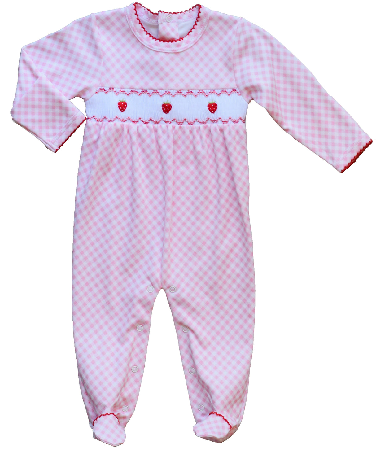 Pink Gingham Strawberry Smocked Footie