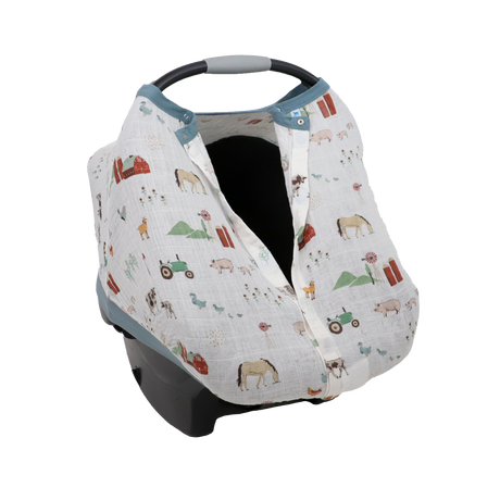 Cotton Muslin Car Seat Canopy - Farmyard