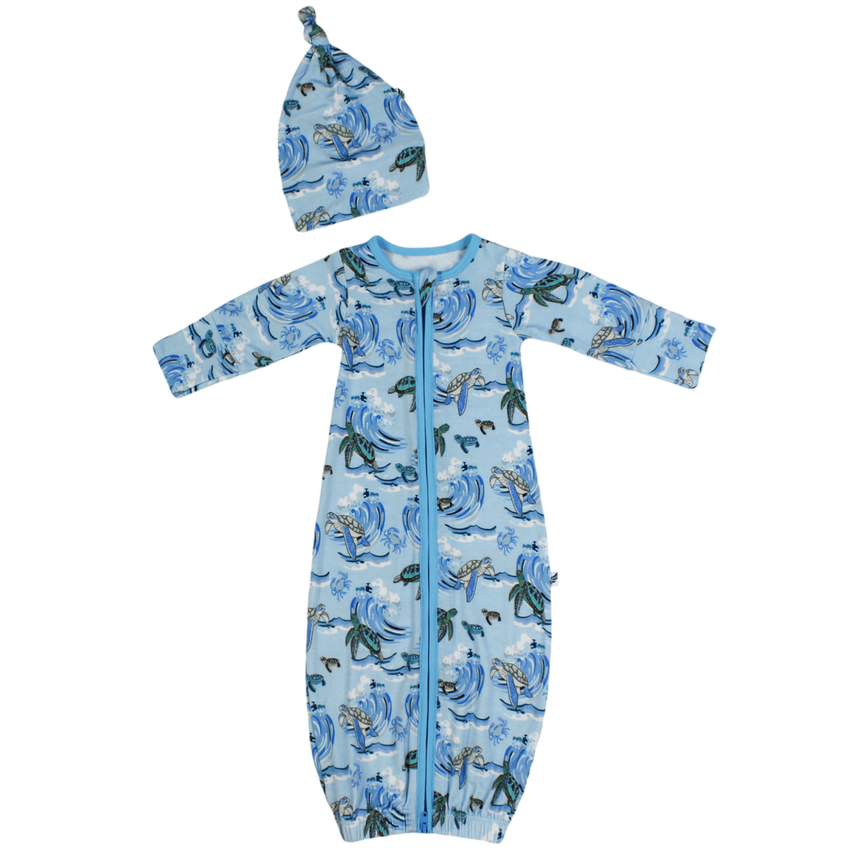 Go with the Flow Sea Turtles Newborn Gown & Knot Hat Set