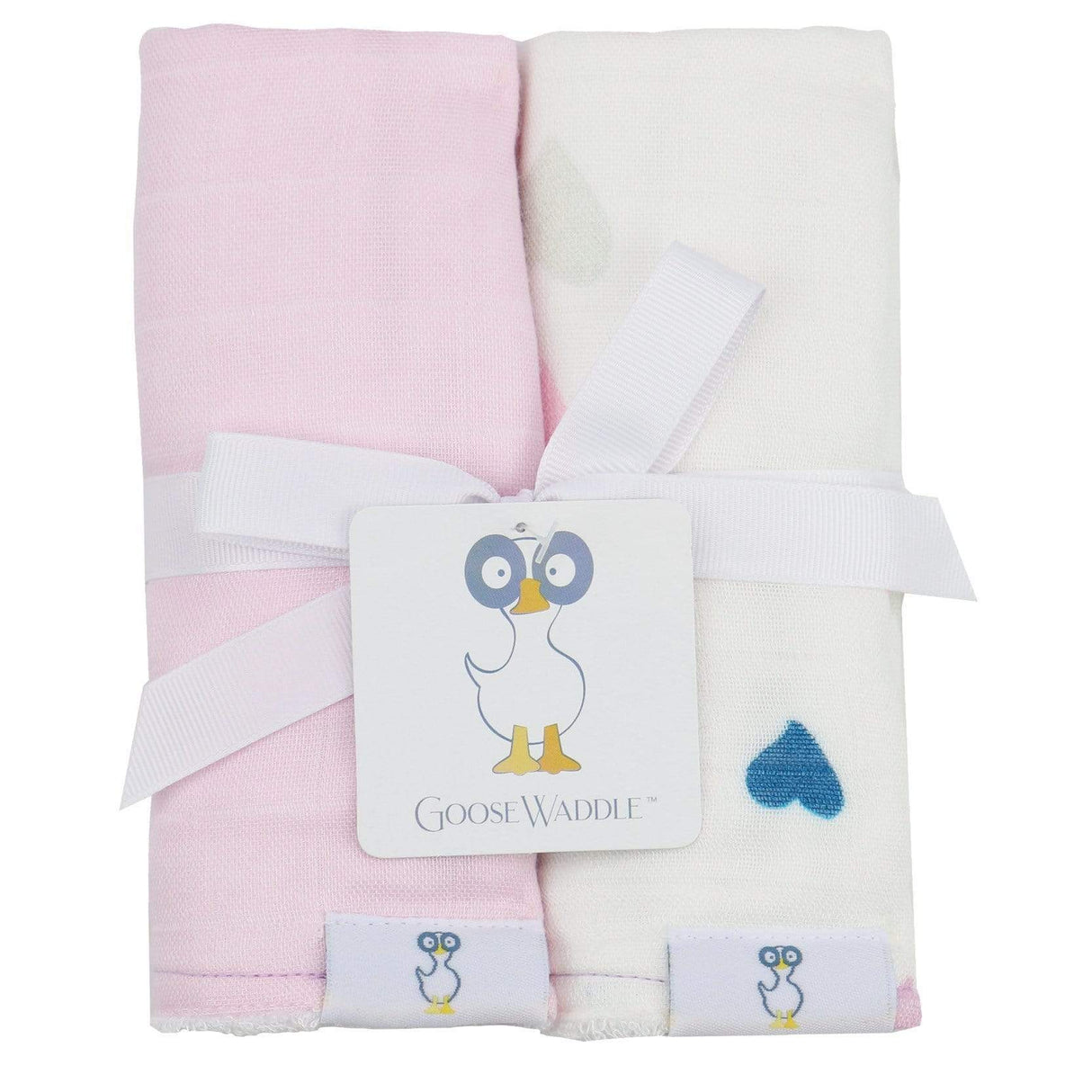 Hearts and Light Pink 2 PK Muslin & Terry Cloth Burp Cloth