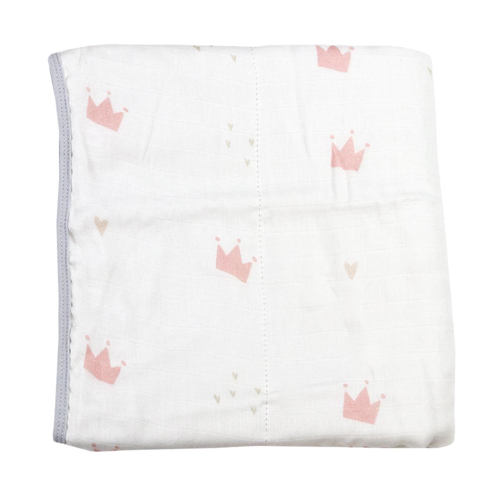 Pink Crown and Gray Oversized Bamboo Muslin Quilted Blanket