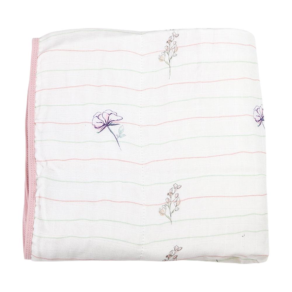 Flower and Pink Oversized Bamboo Muslin Quilted Blanket