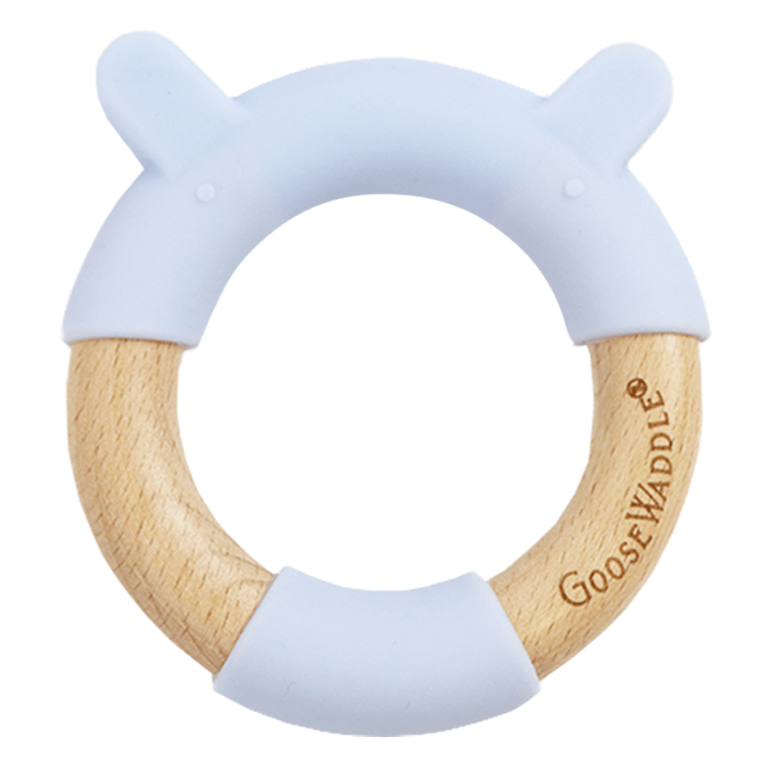 Blue Bear Circle Bear Head Teether Silicone + Wood Teether