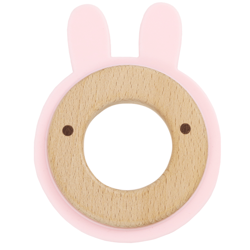 Pink Bunny Silcone + Wood Teether