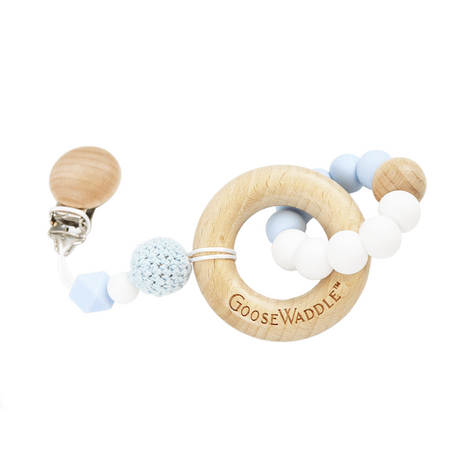 Attachable Wooden & Silicone Teether with Clasp (4 Colors)