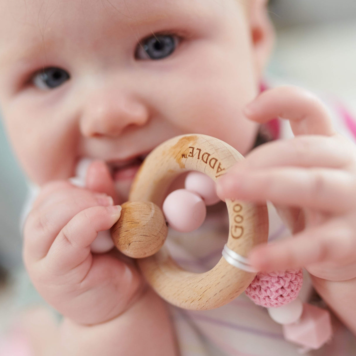 Wooden and Silicone Teether - Pink