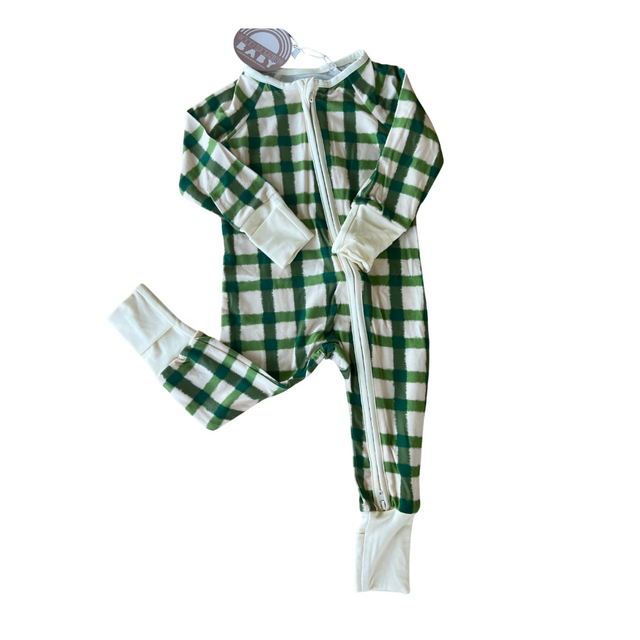 Green Plaid Bamboo Footie - HoneyBug 