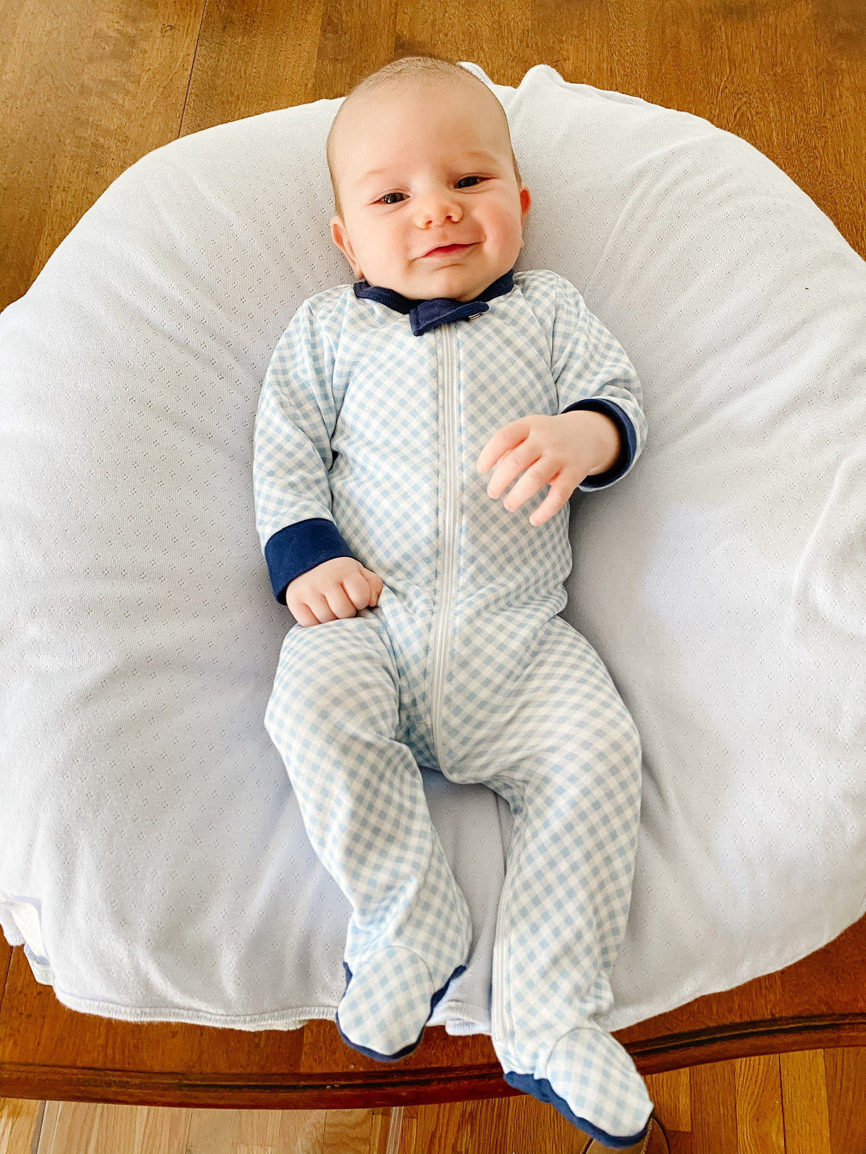 Blue Gingham Footie