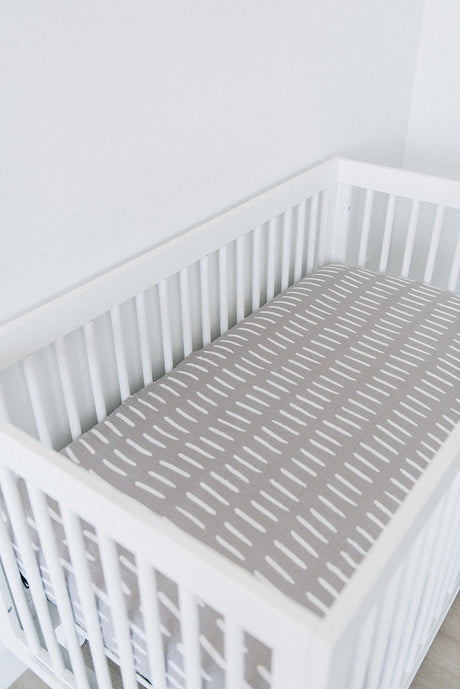 Grey Dash Muslin Crib Sheet