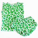 Green Leopard Ruffle Short Set