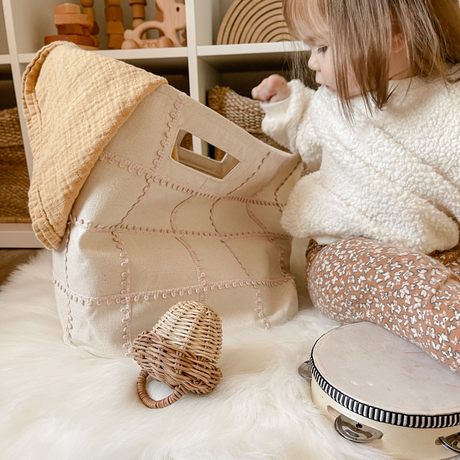 Handmade Canvas Storage Basket Mesh Lace - Blush Oat