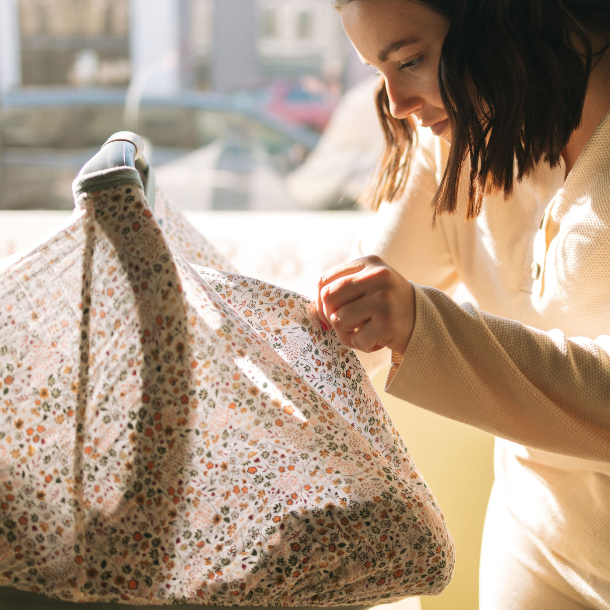 Cotton Muslin Car Seat Canopy - Pressed Petals