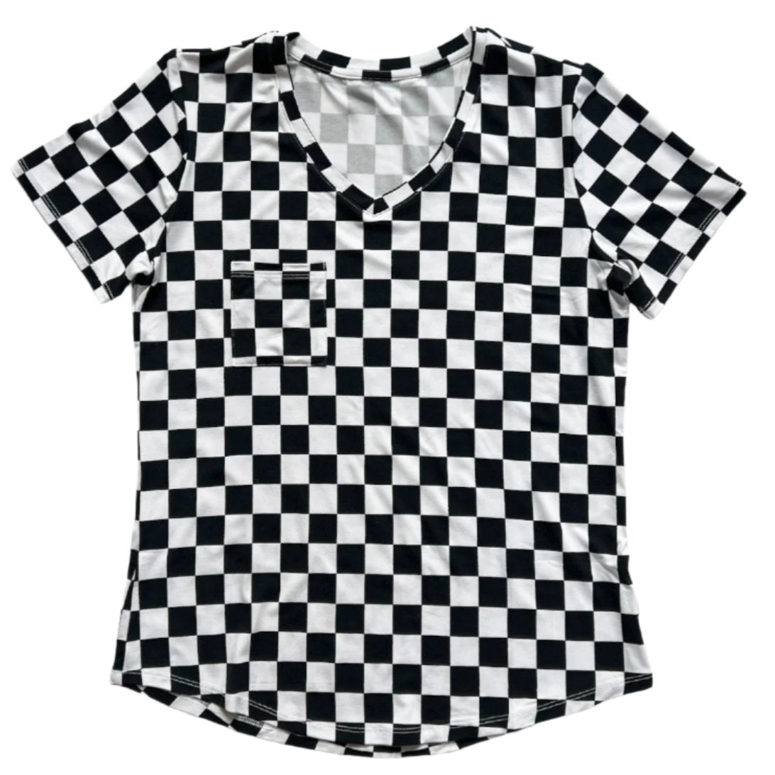 MAMA V-NECK- B+W Check