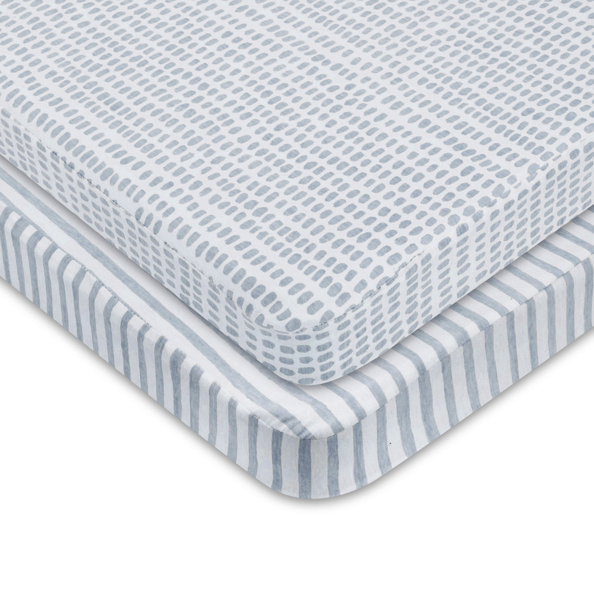 Waterproof Pack N Play I Portable Crib Sheet Set - Misty Blue Stripes & Splash