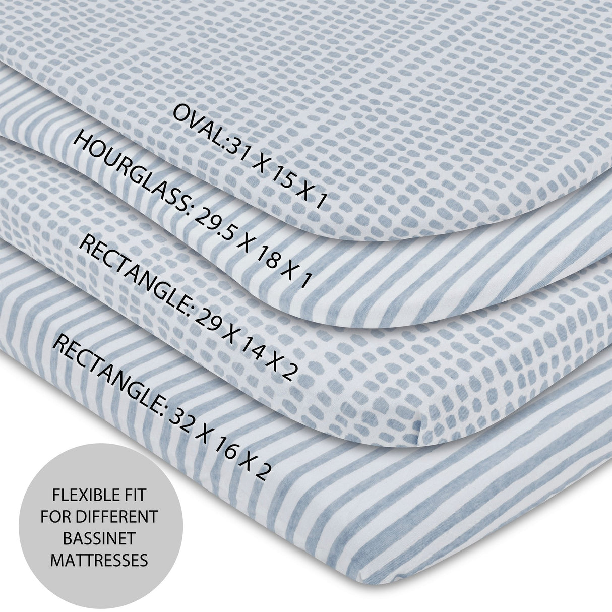 Waterproof Bassinet Sheet Set - Misty Blue Stripes & Splash - HoneyBug 