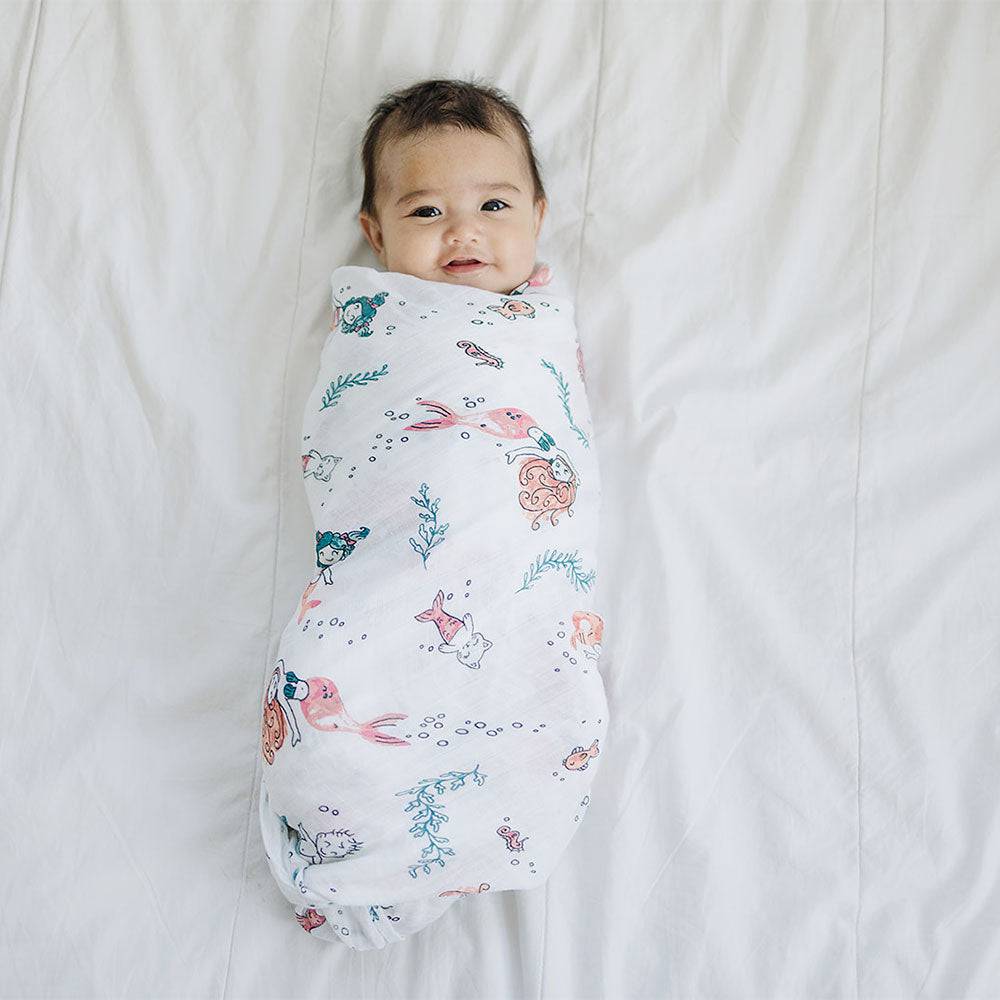 Muslin Single Swaddle Blanket Oh So Soft Mermaid - HoneyBug 