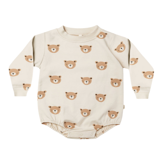 Crewneck Bubble Romper Teddy - HoneyBug 