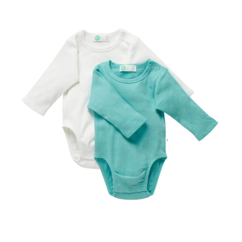 Ribbed Long-Sleeve Bodysuit 2-pack - Ocean/Milk - HoneyBug 