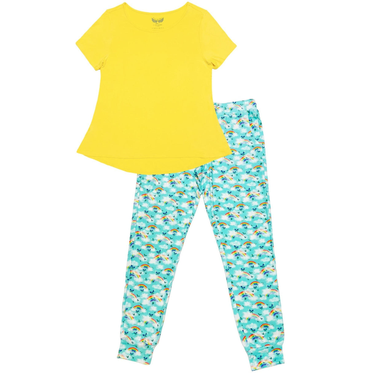 Over the Rainbow & Butterflies Women's Short Sleeve Pajama Jogger Set