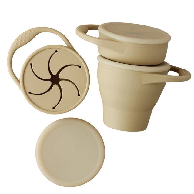 Foldable Silicone Snack Cup - Khaki - HoneyBug 