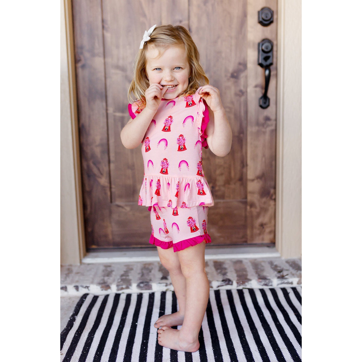 Painted Heart Gumballs Ruffle Peplum Shorts Set (2T-6Y) - HoneyBug 