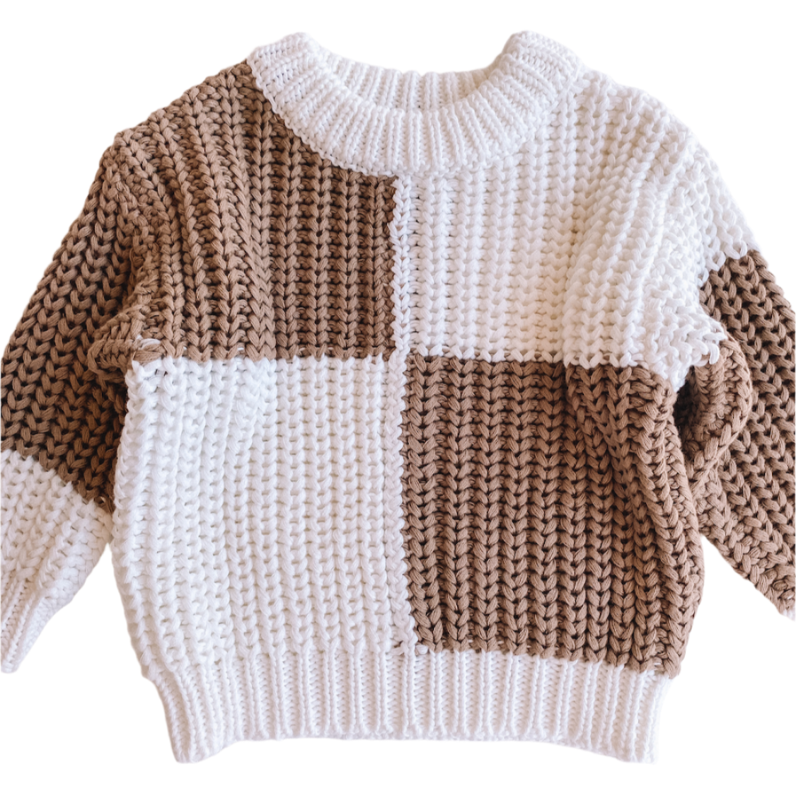 white + taupe check sweater