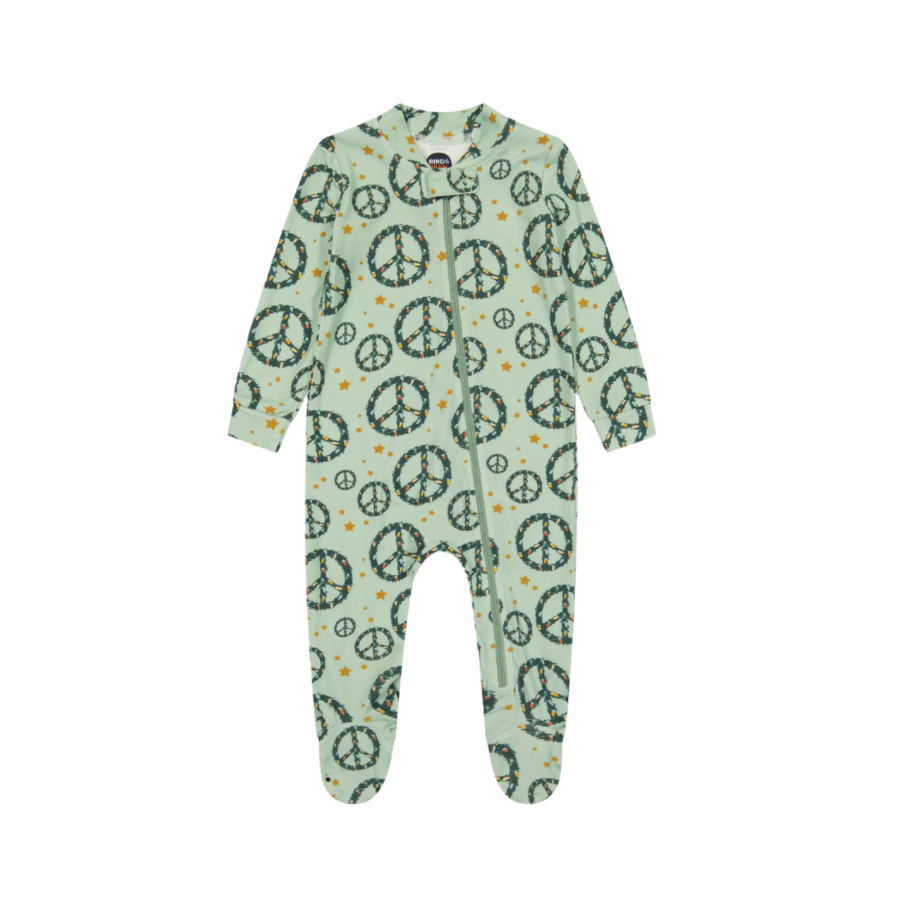 Footed Bamboo One Piece Zip Pajama - Peace + Joy