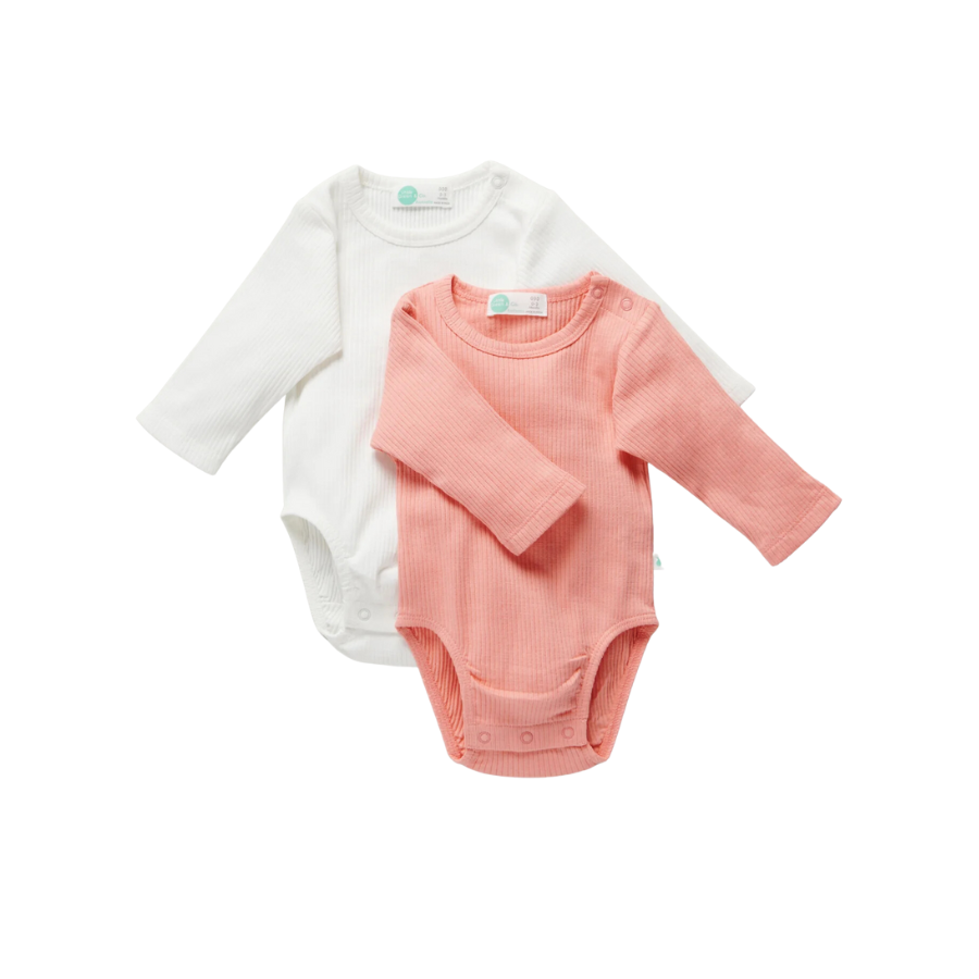 Ribbed Long-Sleeve Bodysuit 2-pack - Peach/Milk - HoneyBug 