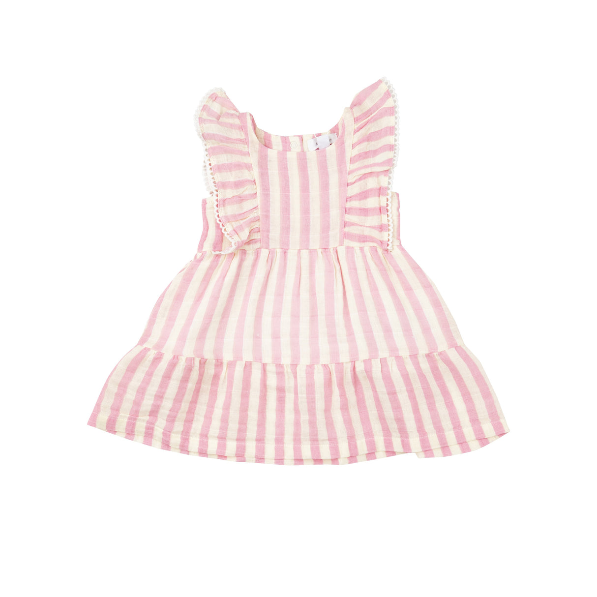 Picot Edged Dress + Diaper Cover - Pink Stripe - HoneyBug 