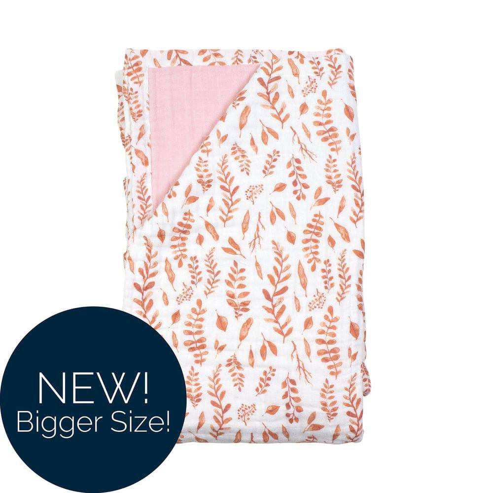 Pink Leaves + Cotton Candy Classic Muslin Super Snuggle Blanket - HoneyBug 