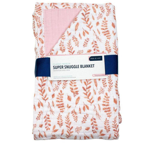 Pink Leaves + Cotton Candy Classic Muslin Super Snuggle Blanket - HoneyBug 