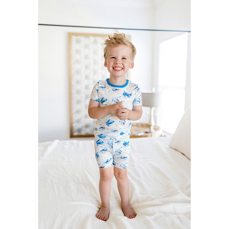 Planes Flying on Cloud 9 Short Sleeve and Shorts Pajama Set (2T-12Y) - HoneyBug 