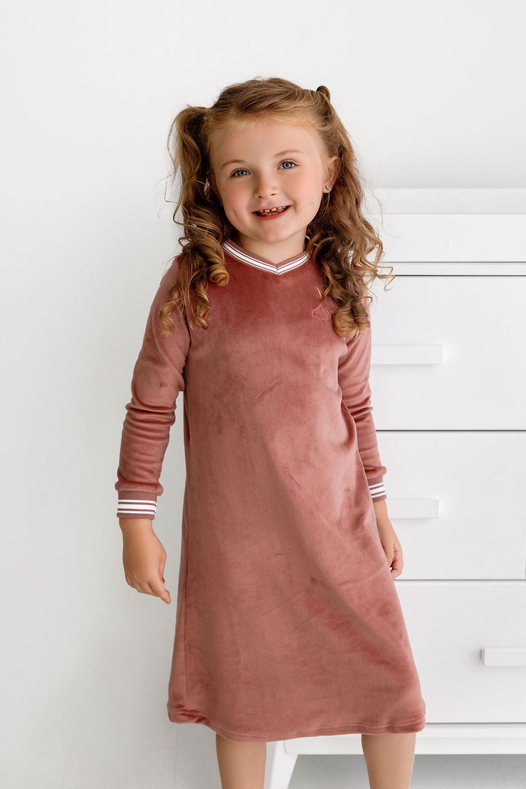 Velour Varsity Nightgown- Dusty Rose