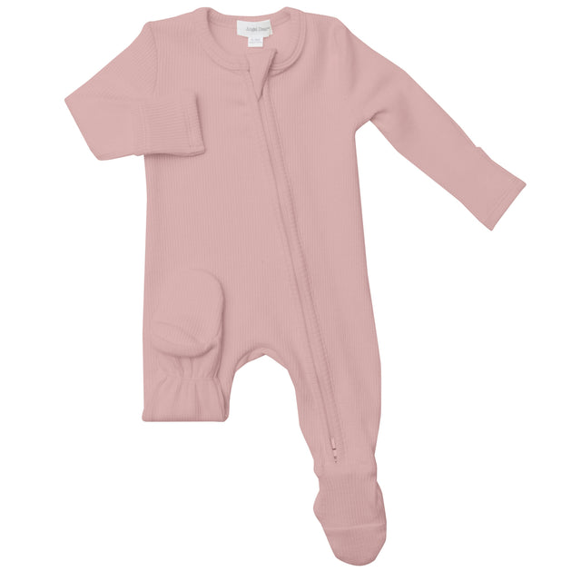 Rib 2 Way Zipper Footie - Silver Pink Solid - HoneyBug 