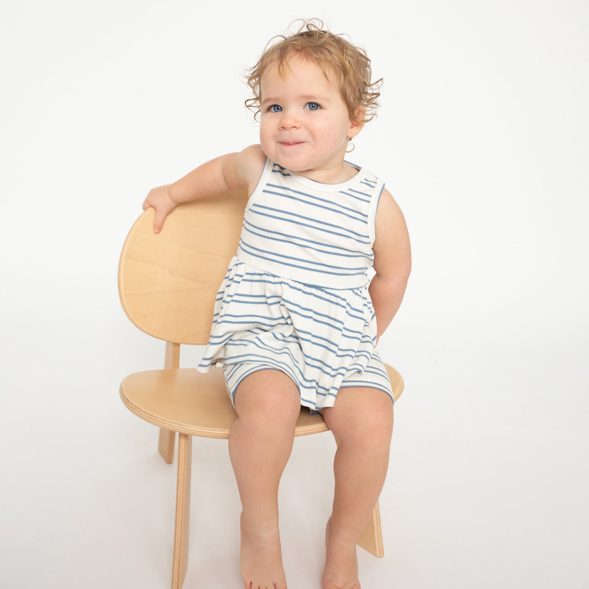 Rib Peplum Tank Top And Biker Short - Anchor Rib Stripe - HoneyBug 